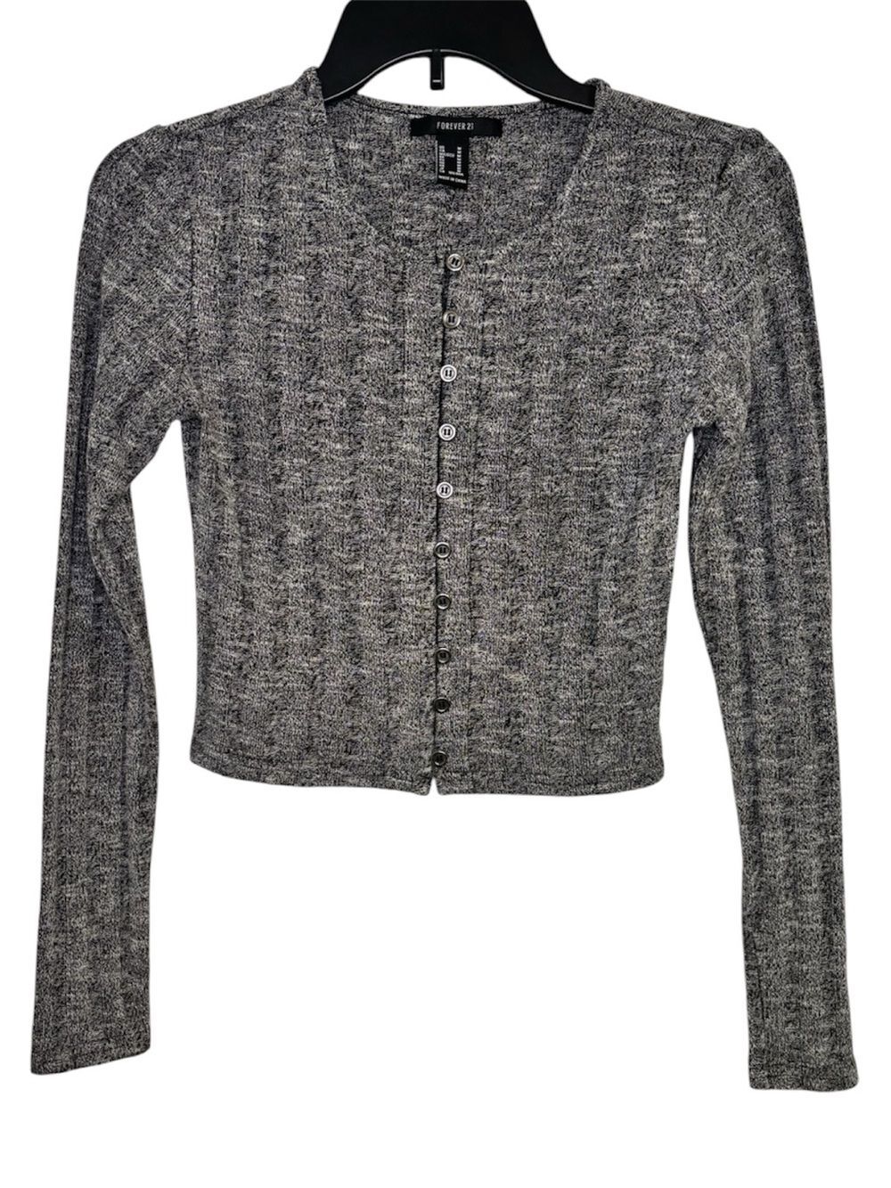 Forever 21 Heathered Gray Ribbed Long Sleeve Crop Top